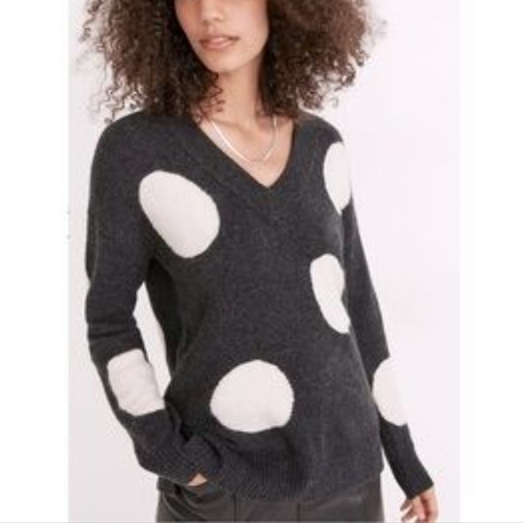 Madewell dotted Bartlett vneck pullover sweater merino wool & alpaca blend XXS - Picture 2 of 7